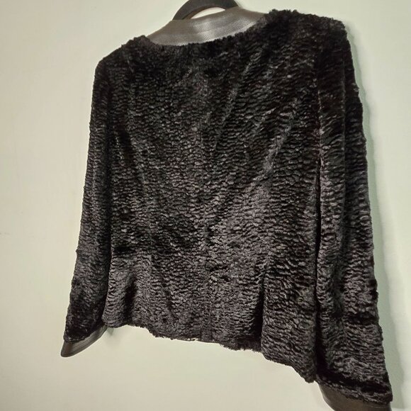 Boston Proper 4 Leather Trim Faux Fur Jacket Black Quiet Luxury Chic Edgy - Picture 3 of 12